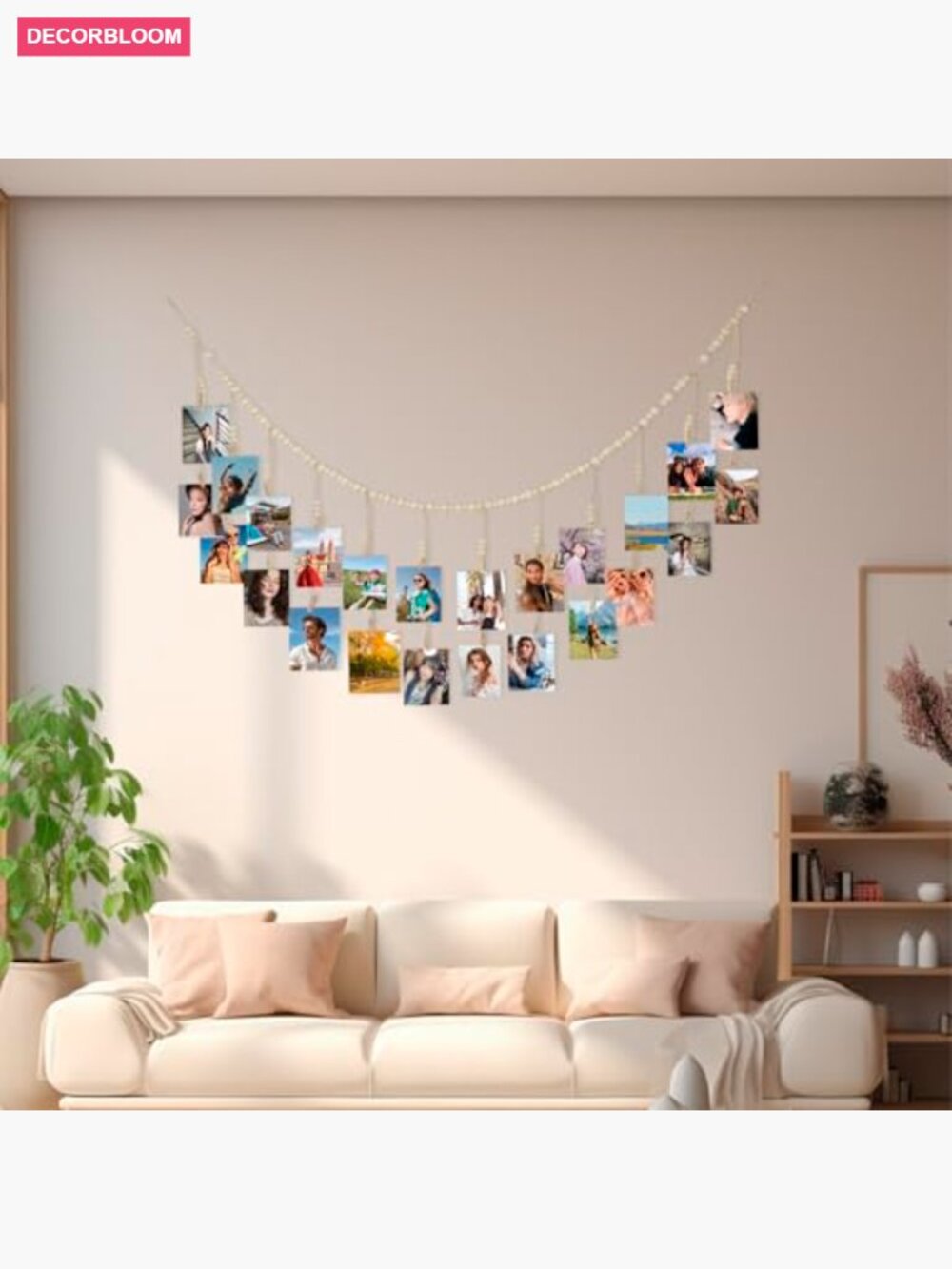 Boho Hanging Photo Display with Clips and String 55 inch - Picture 4 of 6